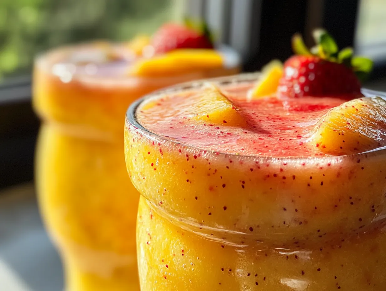Escape with a Mango Strawberry Piña Colada finished dish