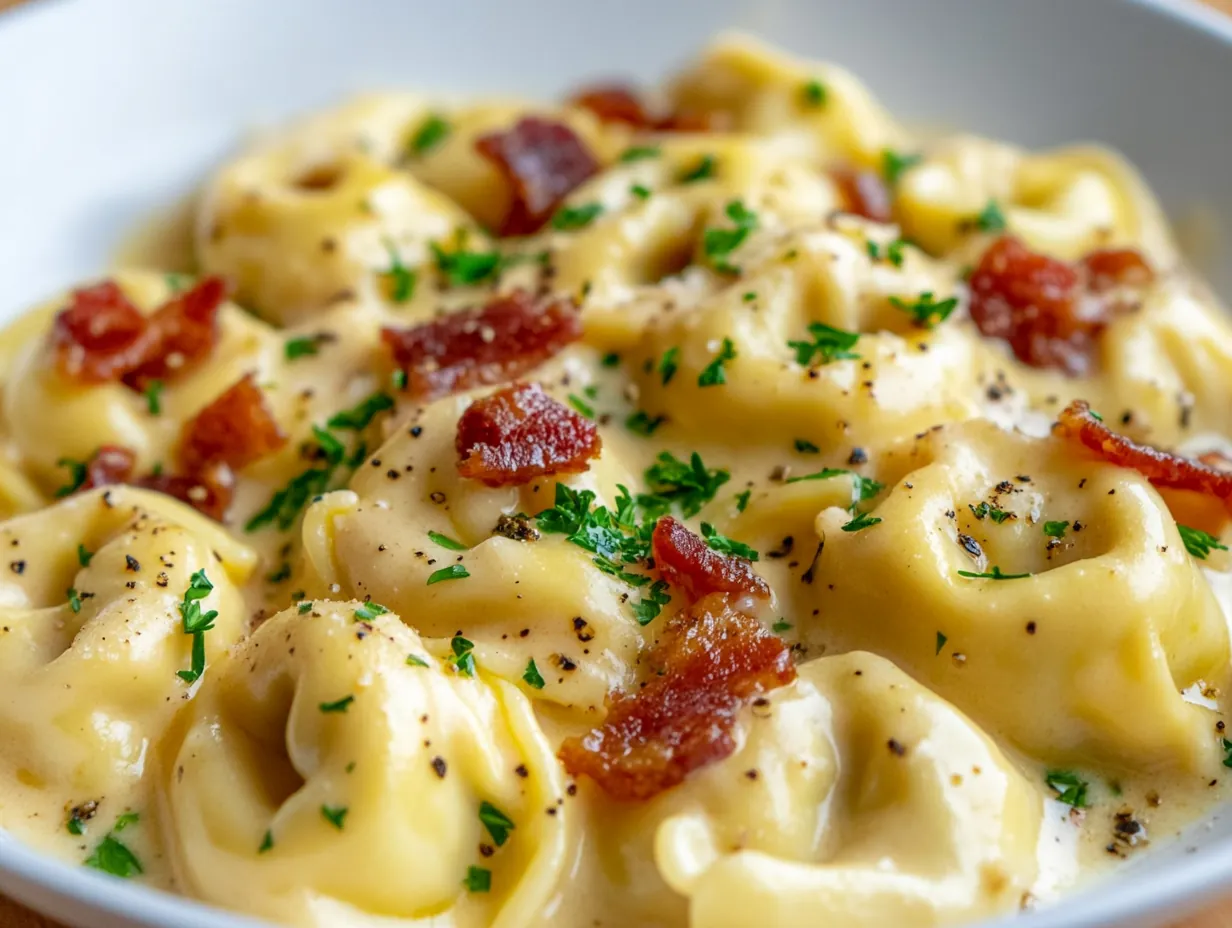 Quick Tortellini Carbonara: Your 30-Minute Weeknight Italian Delight finished dish